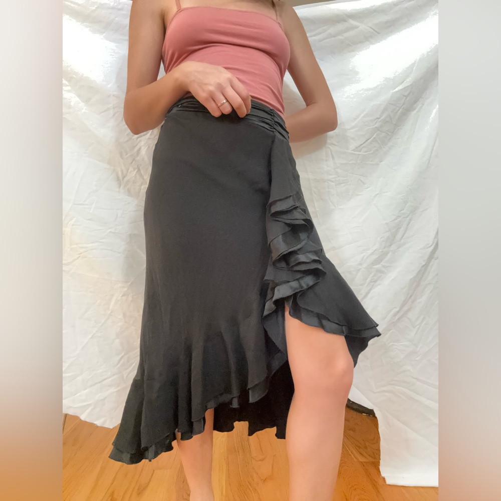 Allison Taylor Midi ruffle black silk skirt NWT